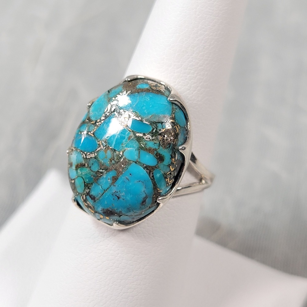 Sterling Silver Composite Turquoise Metallic Matrix Statement Ring 925 Size 7